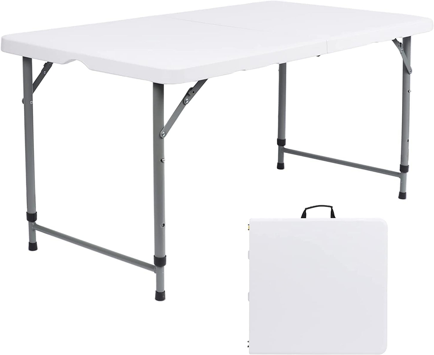SKY-TOUCH Folding Lightweight Trestle Outdoor Camping Table,Heavy Duty Plastic Outdoor Folding Picnic Table,Folding Trestle Table For BBQ Party, Folds in Half with Carry Handle,White
