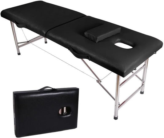 SKY-TOUCH Portable Massage Bed : Foldable Massage Tables with Pillow SPA Bed with Stainless Steel Frame 2 Fold Black for SPA Salon Tattoo Massage Therapeutic Treatment Black