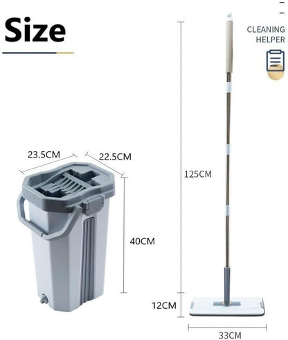 SKY-TOUCH Mop and Bucket : Flat Mop Bucket System with Wringer Set Squeeze Mop Bucket Set with Long Handle for Home Office Floor Wall Windows (Grey&Blue)