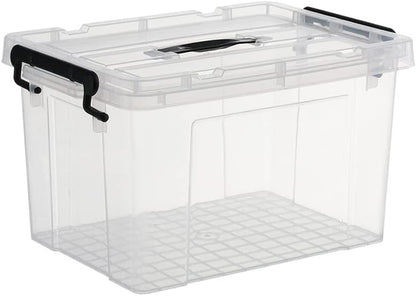 SKY-TOUCH Clear Plastic Storage Box with Lockable Lid & Wheels,Plastic Organizer Bin with Handles,for Storing Clothes, Toys, Tools