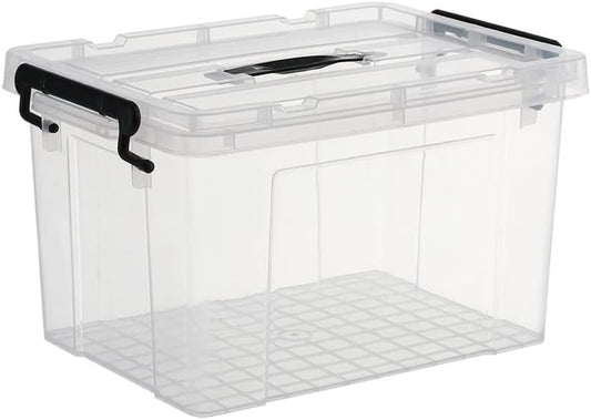 SKY-TOUCH Clear Plastic Storage Box with Lockable Lid & Wheels,Plastic Organizer Bin with Handles,for Storing Clothes, Toys, Tools