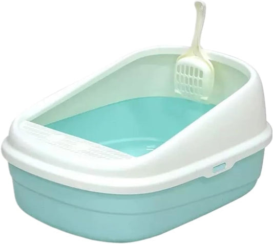 SKY-TOUCH Cat Litter Tray Box,Litter Box with High Side,Anti-Splashing Cats Litters Box,Cat Toilet with Litter Sifting Scoop, Filtered Litter Pedal,Detachable Rim,Easy Cleaning,51 * 38 * 22cm,Green