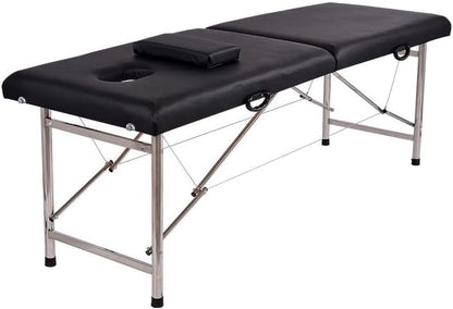 SKY-TOUCH Portable Massage Bed : Foldable Massage Tables with Pillow SPA Bed with Stainless Steel Frame 2 Fold Black for SPA Salon Tattoo Massage Therapeutic Treatment Black