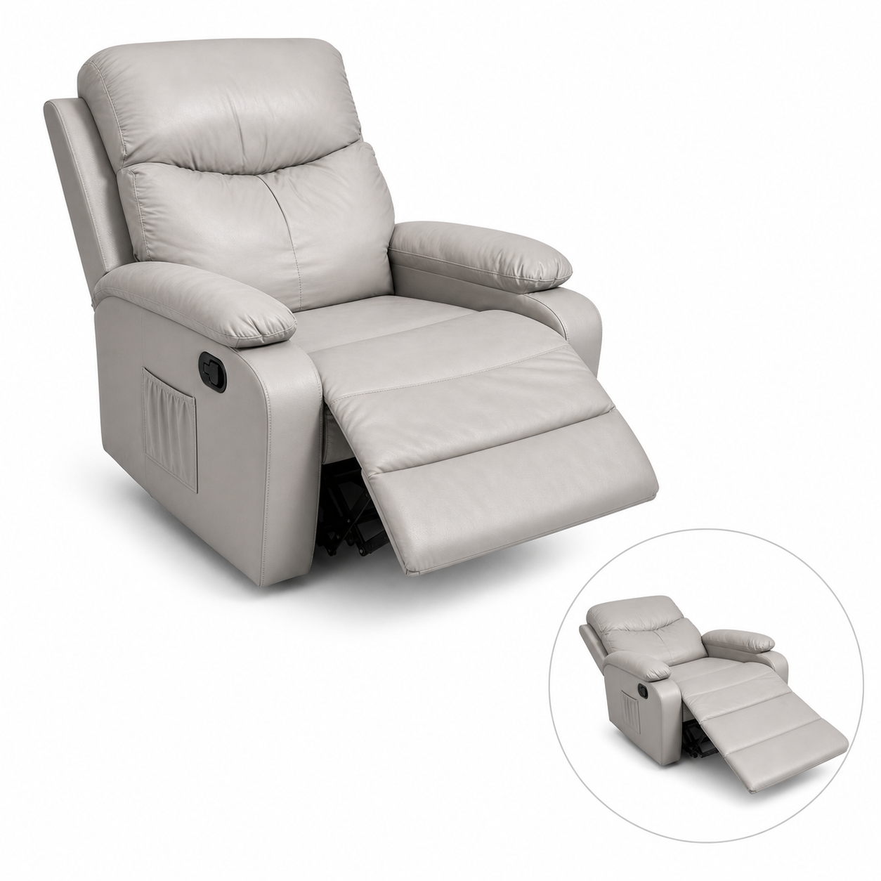 SKY-TOUCH Multifunctional Single-Seater Recliner Chair Suitable for a Nap, Adjustable Leather Lounge Chair Waterproof & Side Pockets, Swivel & Rock and Recline at 150° - Easy Assembly, Grey