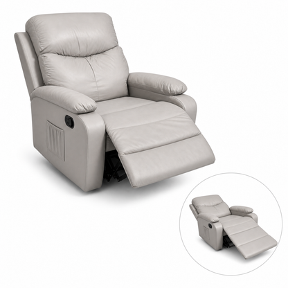 SKY-TOUCH Multifunctional Single-Seater Recliner Chair Suitable for a Nap, Adjustable Leather Lounge Chair Waterproof & Side Pockets, Swivel & Rock and Recline at 150° - Easy Assembly, Grey