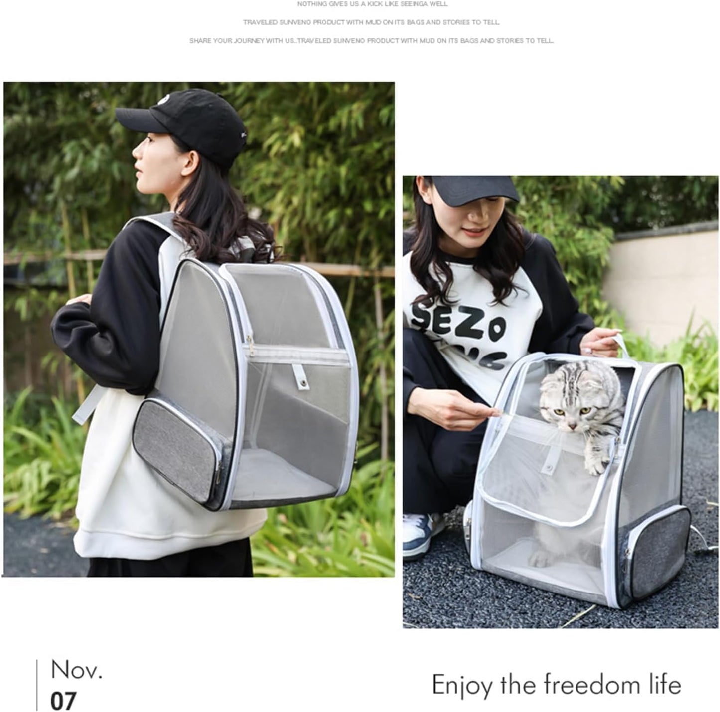 SKY-TOUCH Cat Carrier Backpack, Cats Dogs Rabbits Carrier, for Small Pets and Puppies – Perfect for Outdoor Adventures and Vet Visits, Ultimate Comfort On-the-Go, Grey - 34x27x41cm