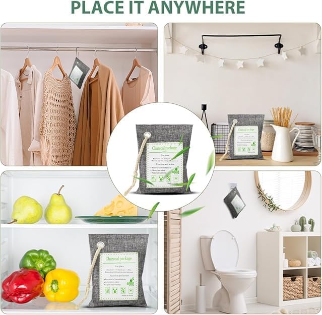 SKY-TOUCH 4 Pack 200g Activated Bamboo Charcoal Bag for Car & Home, Air Purifier, Formaldehyde & Odor Eliminator, Natural Deodorizer, Pet Safe, Dual Use for Home and Car