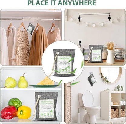 SKY-TOUCH 4 Pack 200g Activated Bamboo Charcoal Bag for Car & Home, Air Purifier, Formaldehyde & Odor Eliminator, Natural Deodorizer, Pet Safe, Dual Use for Home and Car