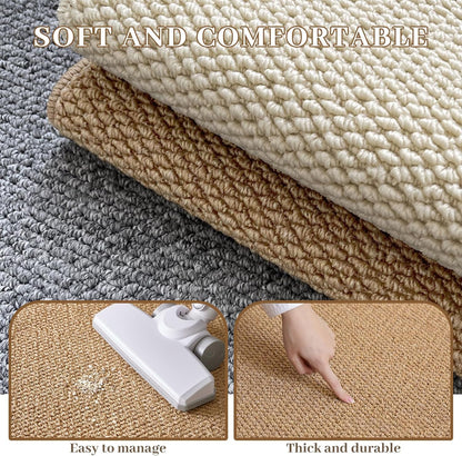 SKY-TOUCH Imitation Sisal Carpet-Set,Imitation Sisal Cotton Cloth Bottom Door Rug,Non Slip Woven Cotton Entrance Rugs for Front Porch Bathroom Kitchen Bedroom, SIZE 120x43cm & 76x43cm