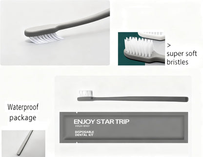 SKY-TOUCH 20Pcs Disposable Travel Toothbrushes with Single Pack Probiotic Toothpaste, Soft Bristle, Individually Waterproof Packaging, Single Use for Hotel, Camping, Travel, Home, Guests(Grey)