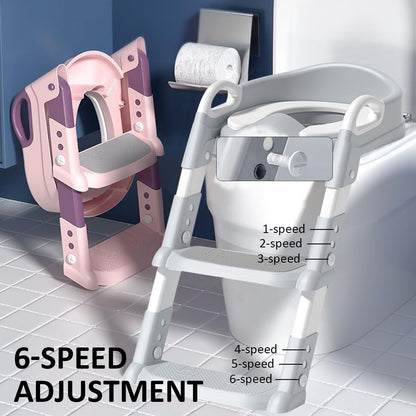SKY-TOUCH Kids Potty Training Seat with Steps,Adjustable Toddlers Potty Toilet Trainer,Toilet Ladder Seat, Folding Children's Toilet Training with Steps Non Slip & Space Efficient for Boys Girls，Grey