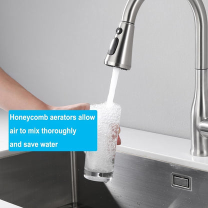SKY-TOUCH Kitchen Faucet Tap with Pull Down Sprayer,3 Spray Mode High Pressure Kitchen Faucet for Kitchen - Stainless Steel Sink Mixer Tap,80CM water inlet pipe