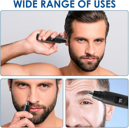 SKY-TOUCH Nose Hair Trimmer, Ear Eyebrow Trimming Tool with Display, Ear Hair Removal Rechargeable Waterproof Easy Cleansing, Dual Edge Blades Razor Painless Ears and Nose Clipper for Man Woman