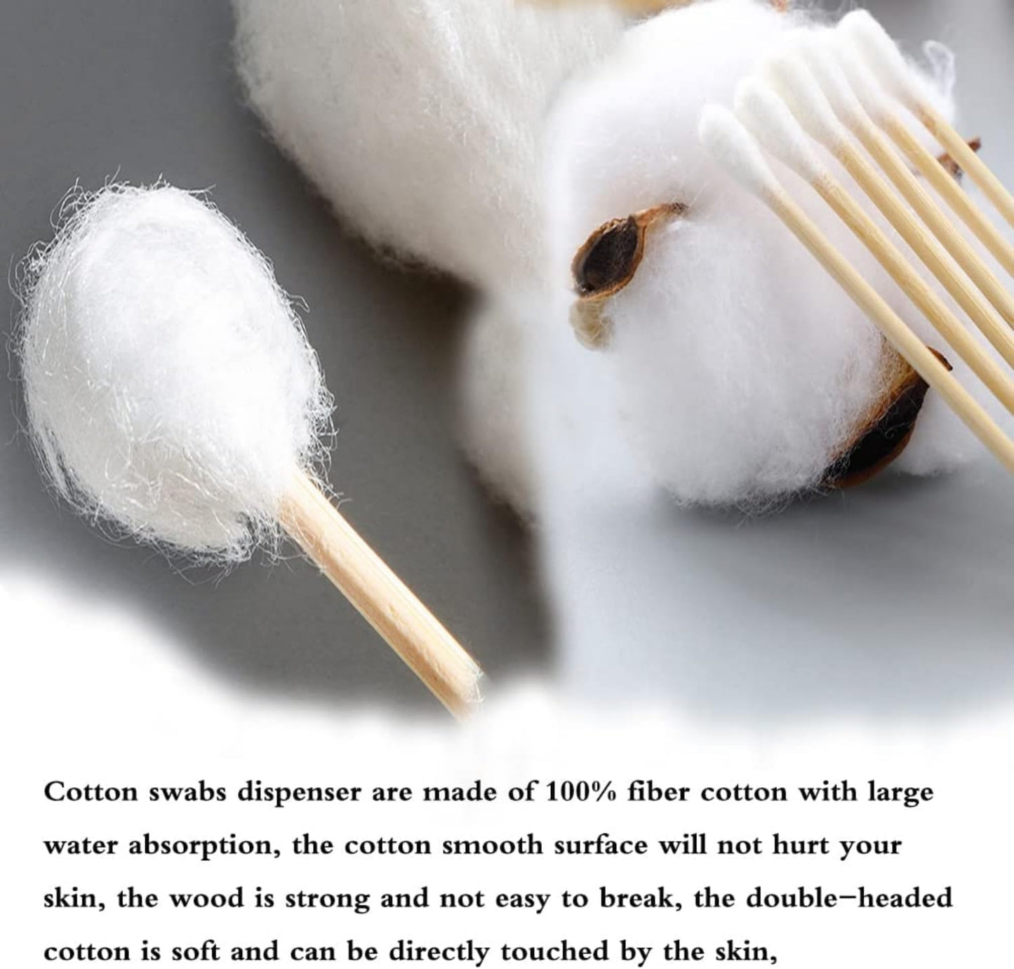 SKY-TOUCH 500 Count Cotton Swabs Double-Tipped Round, Bamboo Clean Swabs for Personal Care, Ear Cleaning, Makeup, Nails