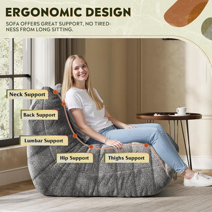 SKY-TOUCH Caterpillar Lazy Sofa, Bean Bag Chair, Sofa Chair, Fainting Couch, Oversized Soft Skin-Friendly Floor Lounge Chair for Living Room Bedroom Salon Office, Single, Grey - 105x90x80cm