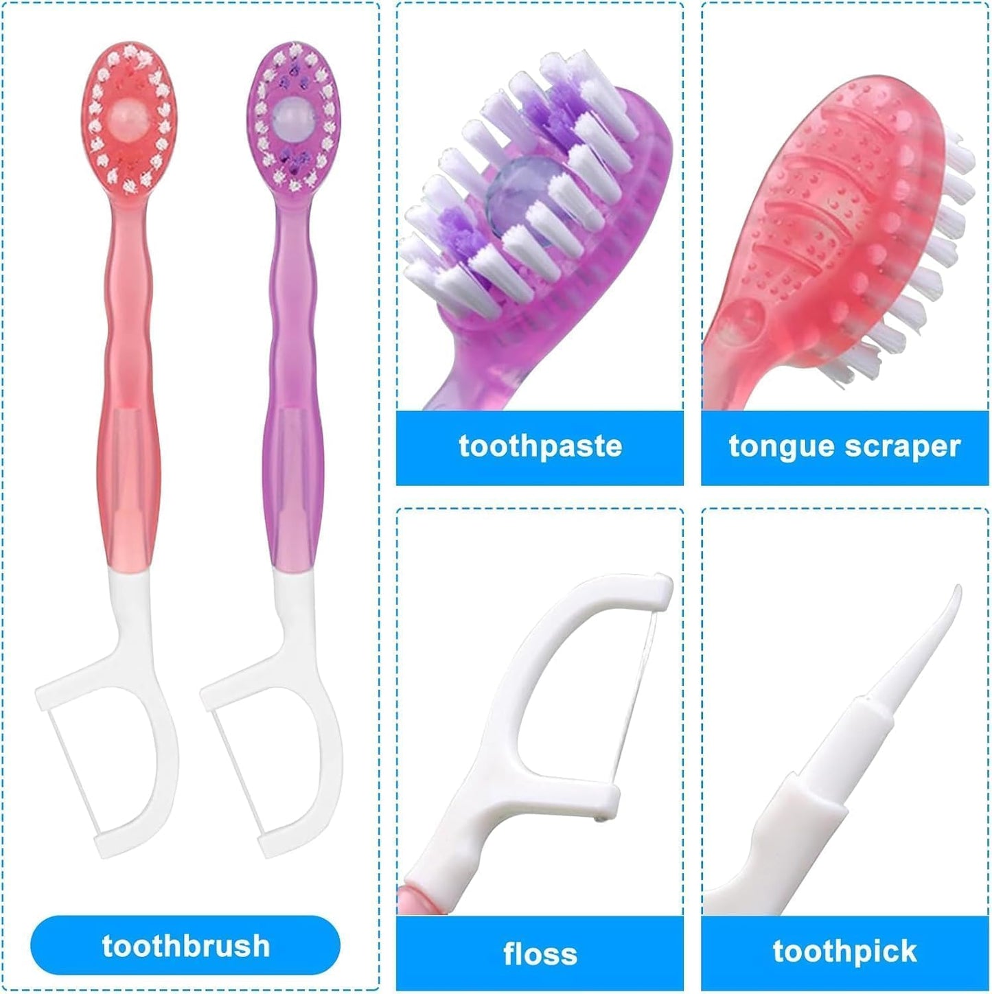 SKY-TOUCH 5 in 1 Toothbrush & Floss, 26Pcs mini toothbrushes with Toothpaste, All in one Oral Care on The go, 5 in 1 mini Brush, Toothpaste and Floss, Disposable Travel Toothbrush Set