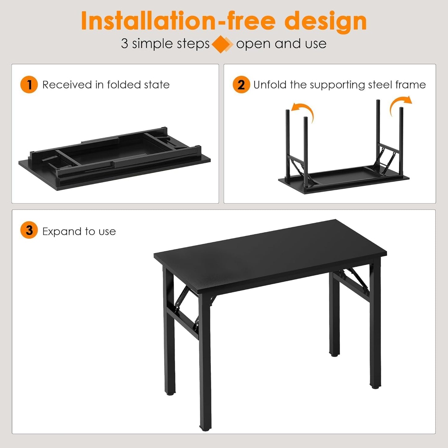 SKY-TOUCH Folding Table Multi Functional Standing Desk With Adjustable Height Legs,for Camping, Garden, Picnic,Coffee,Bbq,No Install Needed Black Color Desktop Black Frame(80x40x75cm)