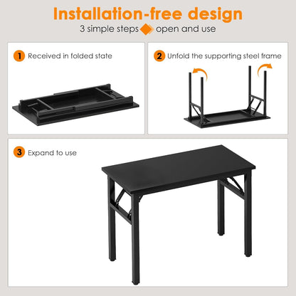 SKY-TOUCH Folding Table Multi Functional Standing Desk With Adjustable Height Legs,for Camping, Garden, Picnic,Coffee,Bbq,No Install Needed Black Color Desktop Black Frame(80x40x75cm)