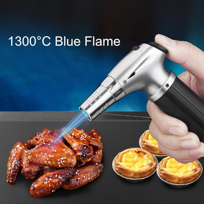 SKY-TOUCH Butane Torch Lighter, Refillable Kitchen Spray Gun With a Safety Lock, Continuous Flame Mode, And Adjustable Flame, Suitable for Cooking And Grilling, Silvery - Not Contain Butane Gas