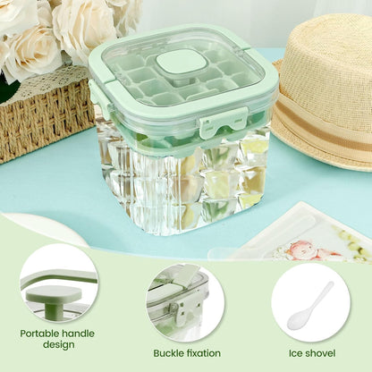 SKY-TOUCH 5L Portable Ice Bucket for Freezer with 56 Grids Mold Tray & Scoop, Large Capacity Clear Refrigerator Ice Cube Storage Bin for Outdoor Camping and BBQ Party (Green)
