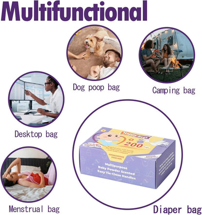 SKY-TOUCH Portable Biodegradable Disposable Diaper Wet Waste Bag (800pcs/box) Baby Powder Scented Wet Waste Bag Vest Design Baby Diaper Bag Suitable for Travel and Daily Use