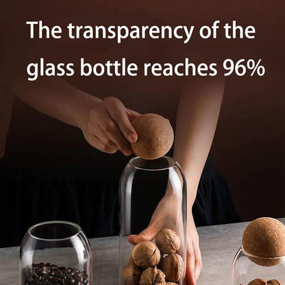 SKY-TOUCH 3-Pack 1200ML Glass Storage Jars with Ball Cork Lid – Airtight Sealed Canister for Food, Spices, Coffee, Tea, and More – Decorative Glass Organizer with Wooden Lid