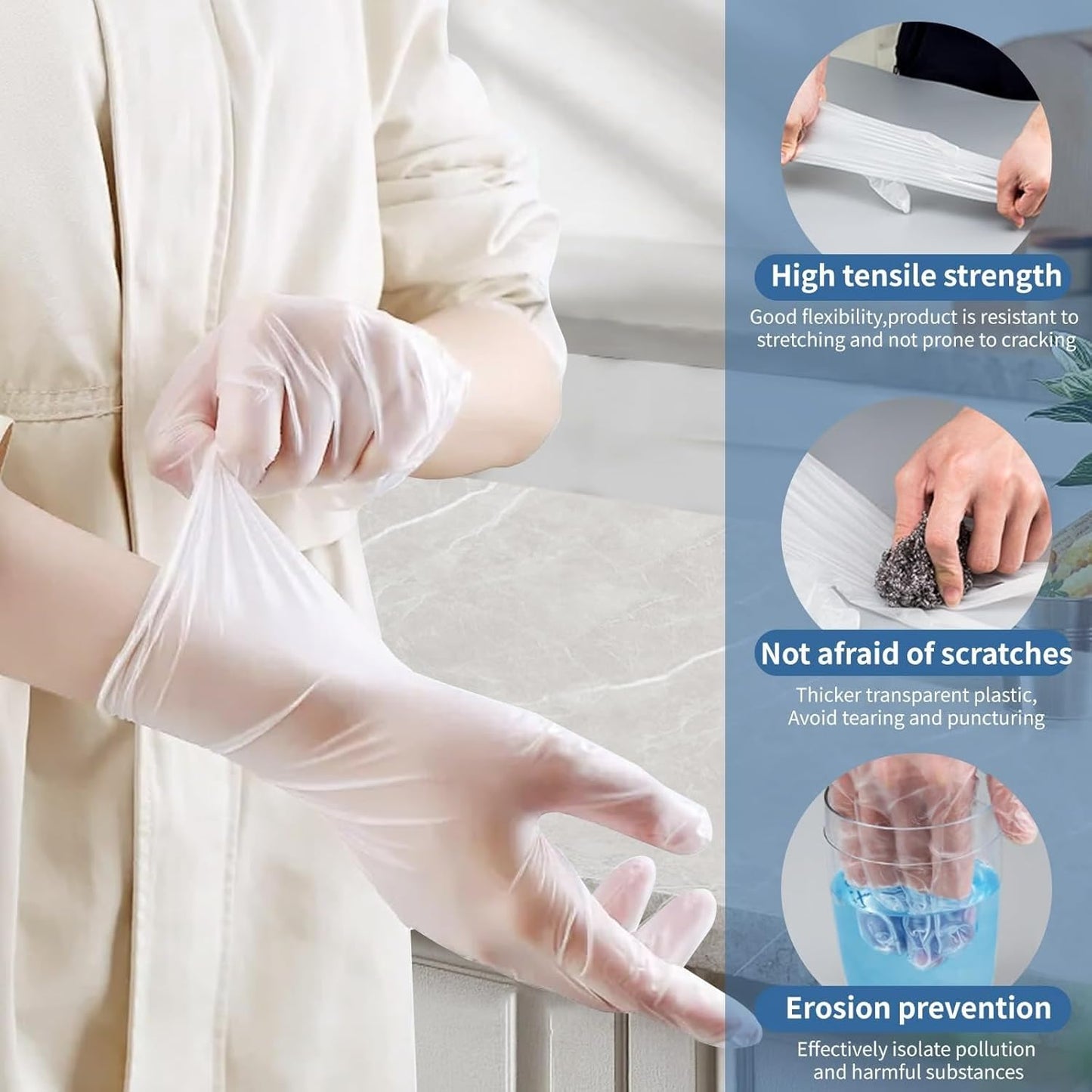 SKY-TOUCH Disposable Vinyl Gloves, 100 Count, Powder-Free & Latex-Free, Food Safe, Non-Sterile, Ambidextrous, For Cooking, Food Prep, Cleaning & Professional Use (XL Clear)