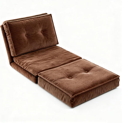 SKY-TOUCH Floor Sofa 3-in-1 Folding Sofa Bed with Velvet Look, Padded Sofa Bed up to 240 kg Load Capacity for Bedroom, Living Room, Coffee Brown, 55x89x12CM