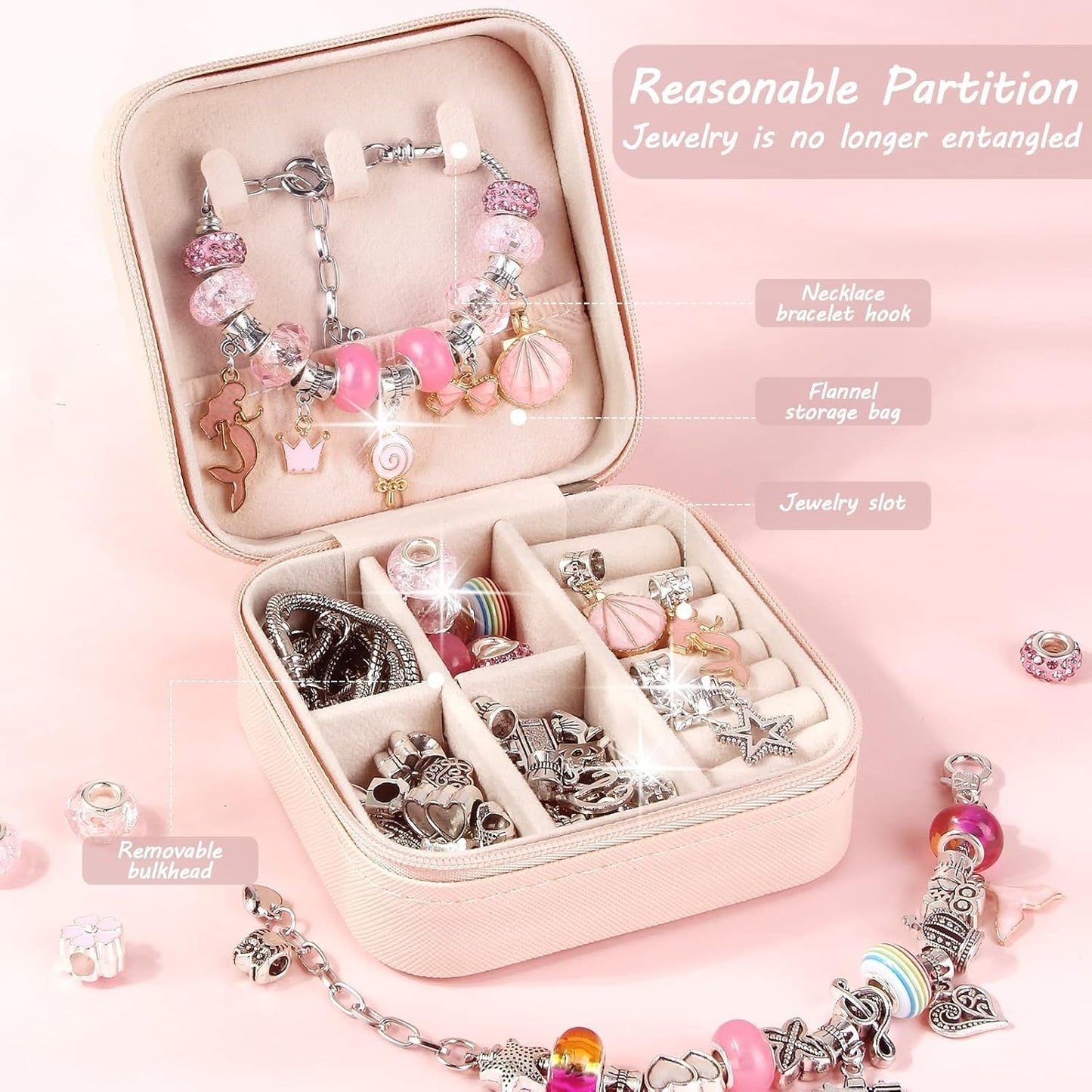 SKY-TOUCH Charm Bracelet Making Kit for Girls, 68pcs DIY Jewelry Making Kits with Box, Gift for Girls Craft Toys Birthday Christmas Toys Age 6-12