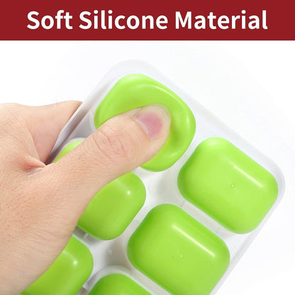 SKY-TOUCH 4 Pack Ice Cube Trays with Clear Removable Lid Easy-Release Silicone Flexible Ice Cube Moulds and BPA Free Stackable Durable - Green, 25x10x3cm