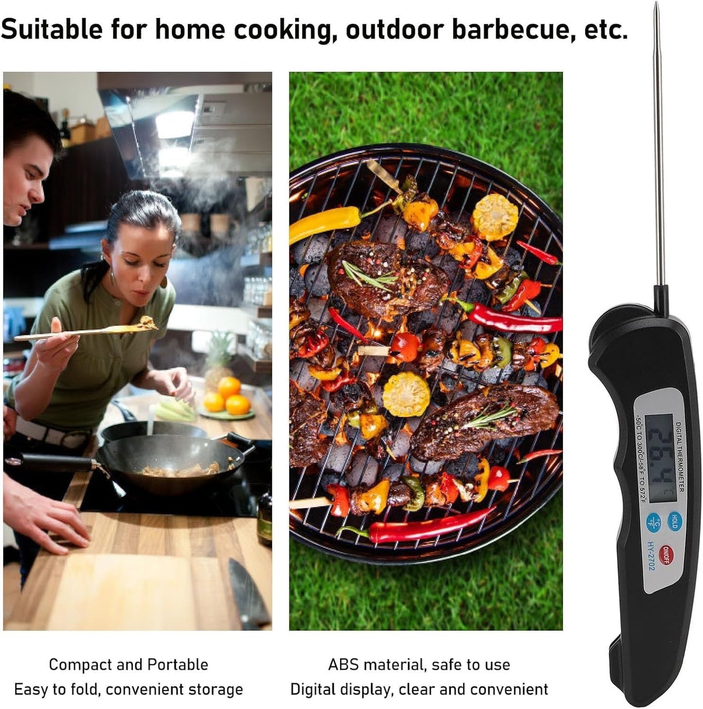 SKY-TOUCH Digital Meat Thermometer, Instant Read Waterproof Food Thermometer, Foldable Long Probe Food Cooking Thermometer with °F/°C for Kitchen, Cooking, Grill, Candy