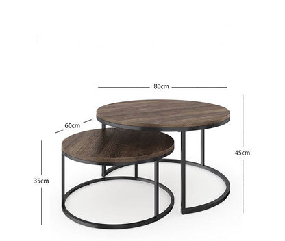 SKY-TOUCH Round Coffee Table Set of 2 Side Table,Stacking Side Tables with Solid Wood Grain Table and Metal Frame for Living Room,Sturdy and Easy Assembly,Rustic Brown and Black Walnut