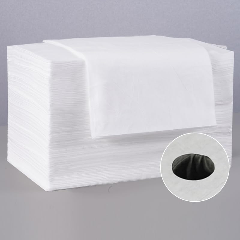 SKY-TOUCH 50Pcs Disposable Massage Table Sheets with Face Hole Waterproof & Oil-Resistant Non-Woven Bed Covers for Spa, Massage & Beauty Treatments, Breathable Hygienic & Comfortable (White 180*80cm)