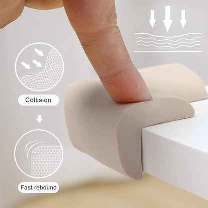 SKY-TOUCH 8 PACK Edge Corner Protector Baby Proofing, Hefty-Fit Heavy-Duty Soft NBR Rubber Foam, Furniture Fireplace Safety Bumper Guard, Off-White, WITH Tape