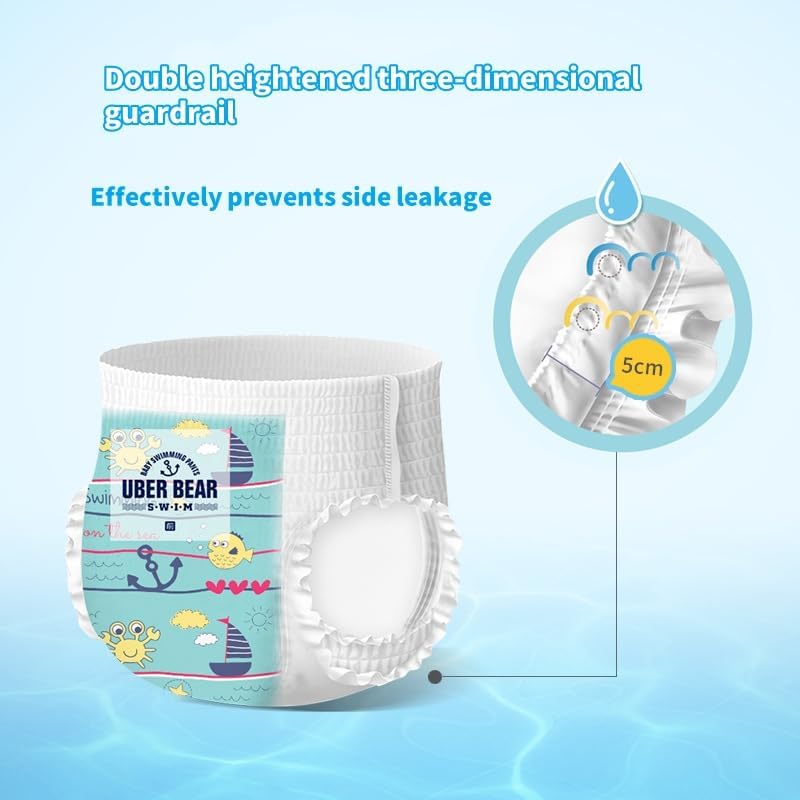 SKY-TOUCH 5pcs Disposable Swim Pants Diapers 6-11kg, Individually packaged Gap-Free Baby Swimming Pants, Premium Eco Baby Nappies Leak Protection,Size L