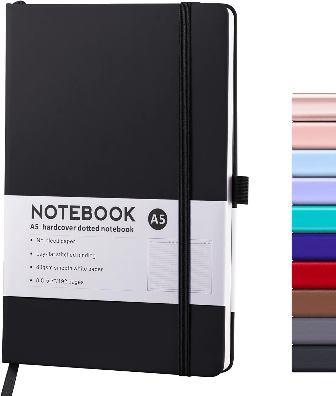 SKY-TOUCH A5 PU Leather Strap Notebook, Black 192 Pages Journal for Office, Study, and Daily Use