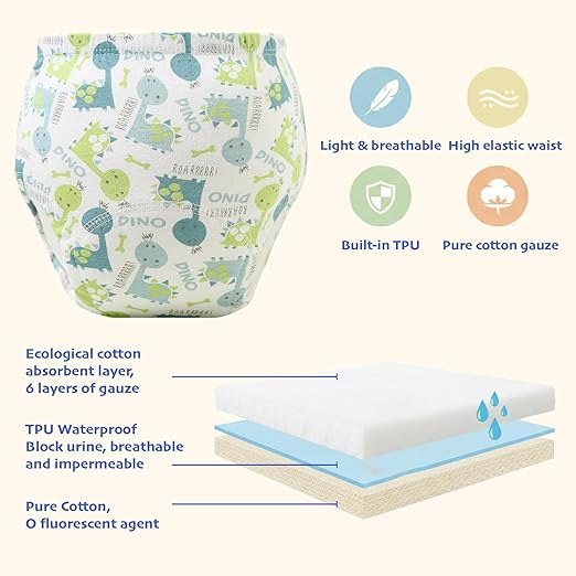 SKY-TOUCH 5PCS Baby Potty Training Pants Cotton, Soft Breathable Potty Training Underwear for 1-3 Years, Highly Absorbent Reusable Diapers for Baby Boys & Girls (L, Girl 13-20kg)