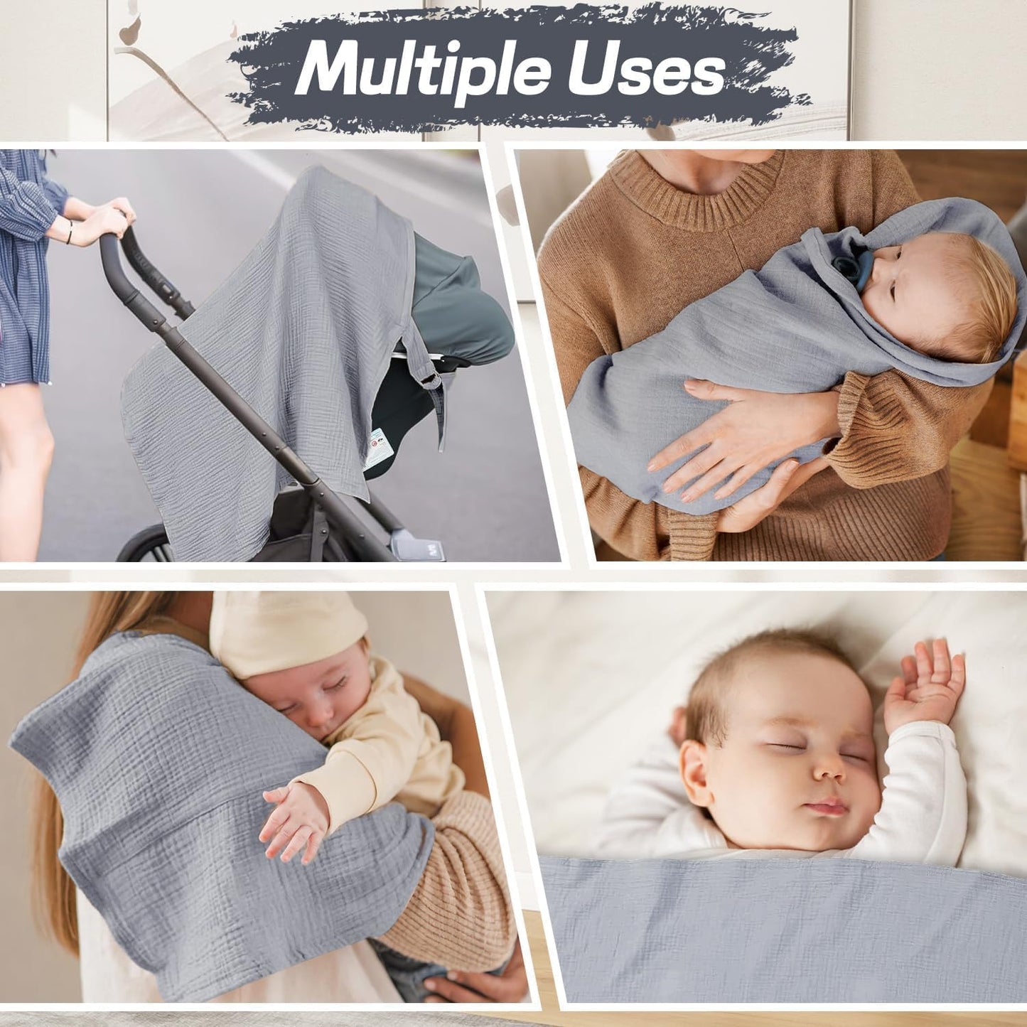 SKY-TOUCH Muslin Nursing Cover for Baby Breastfeeding, 360°Full Coverage Nursing Poncho, Breathable 100% Cotton Breastfeeding Cover with Rigid Hoop for Mother Nursing Apron,90x47cm, Grey