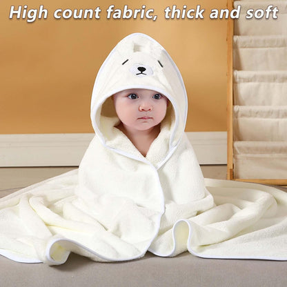 SKY-TOUH Baby Towels with Hood, Ultra Soft Hooded Baby Bath Towels for Newborn, Soft and Absorbent Animal Bear Design, Baby Stuff Shower Gifts for Boy and Girl, 80x80cm, White