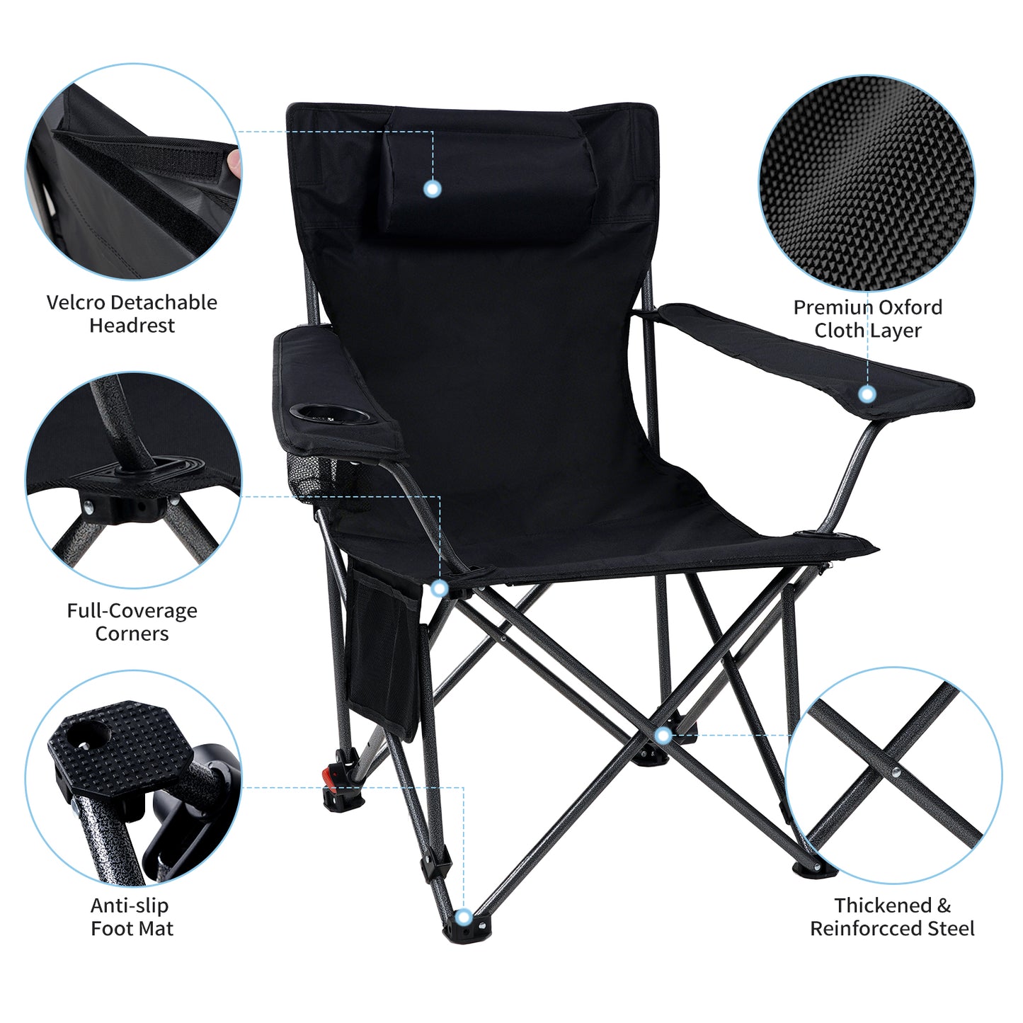SKY-TOUCH Camping Chair Set, Folding Chair, Portable Camping Chair with Side Pocket & Carry Bag,Camping Couch for Adults, Black