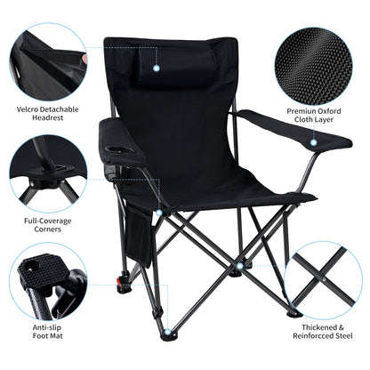 SKY-TOUCH Camping Chair Set, Folding Chair, Portable Camping Chair with Side Pocket & Carry Bag,Camping Couch for Adults, Black