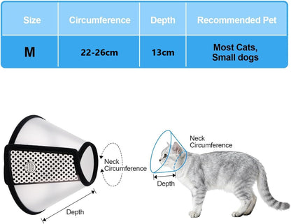 SKY-TOUCH Adjustable Cat Recovery Cone, Lightweight Plastic Elizabeth Collar for Cats, Kittens, and Small Dogs After Surgery, Soft Protective E-Collar to Prevent Licking and Biting Wounds(M 22-26cm)