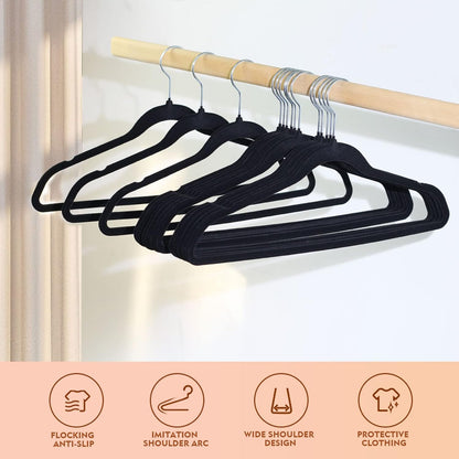 SKY-TOUCH 20PCS Non Slip, Space-Saving Slim Clothes Velvet Hanger, Heavy Duty Adult Hanger for Coats and Suits - Black