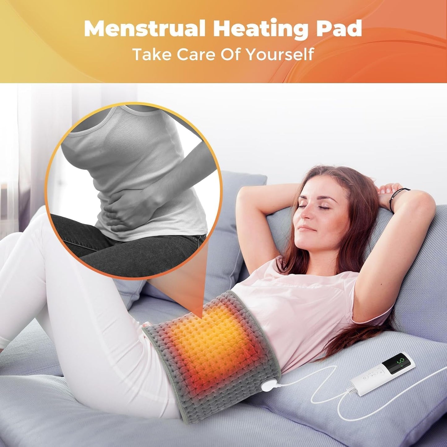 SKY-TOUCH Electric Heating Pad Wrap for Waist & Body, LCD Controller, 9 Heat Levels, 4 Timer Settings, Soft Touch, Fast Heating, Machine Washable - 60x31cm, Ideal for Back, Belly, Legs, & More