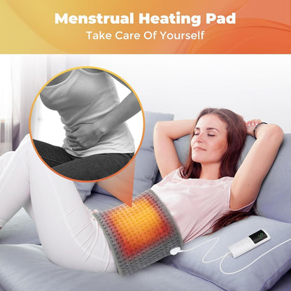 SKY-TOUCH Electric Heating Pad Wrap for Waist & Body, LCD Controller, 9 Heat Levels, 4 Timer Settings, Soft Touch, Fast Heating, Machine Washable - 60x31cm, Ideal for Back, Belly, Legs, & More