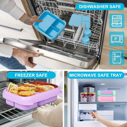 SKY-TOUCH Kids Bento Lunch Box,5-Compartment Leakproof Container with handle Movable Snack Box BPA-Free, Dishwasher & Microwave Safe Utensils Included for Kids/Adults | School, Office & Travel | Pink