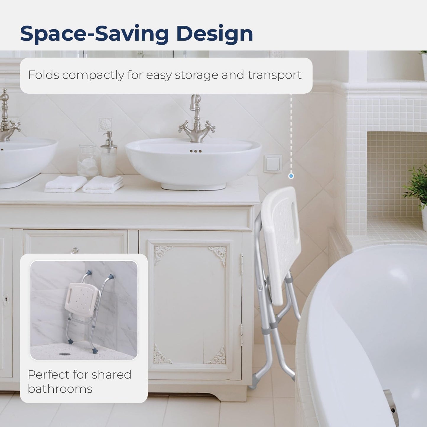 SKY-TOUCH Non-Slip Folding Shower Stool with Suction Feet, Adjustable Lightweight Rust-Free Aluminium Bath Chair for Elderly, Disabled, Pregnancy, Post Surgery, 300 Pounds Capacity