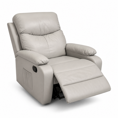 SKY-TOUCH Multifunctional Single-Seater Recliner Chair Suitable for a Nap, Adjustable Leather Lounge Chair Waterproof & Side Pockets, Swivel & Rock and Recline at 150° - Easy Assembly, Grey