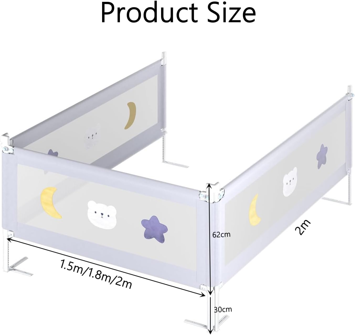 SKY-TOUCH Bed Rail for Toddlers 1.5m, Baby Bed Rail Guard Infants Safety Bed Guardrail Adjustable Height, Upgraded seamless reinforced safety fence protector baby crib rail guardrail (1 Side, 1.5m)