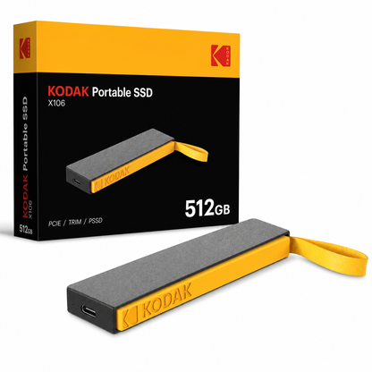 KODAK X106 Portable SSD, 5Gbps High-Speed External Solid State Drive, Up to 500MB/s Read Speed, USB-C Portable Storage with PVC+ABS Shell and Leather Loop for Photos, 4K Videos, Travel and File Backup